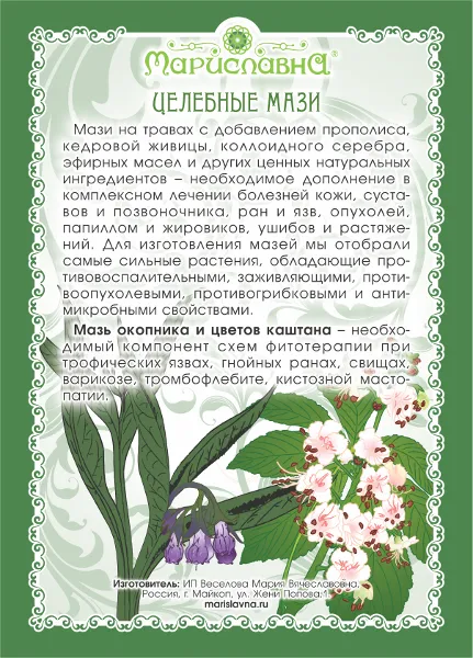 Окопника и каштана цветов (мазь) Окопника и каштана цветов (мазь)