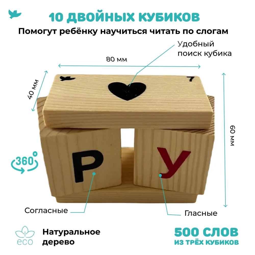 Читаю легко кубики деревянные (от 3 лет)